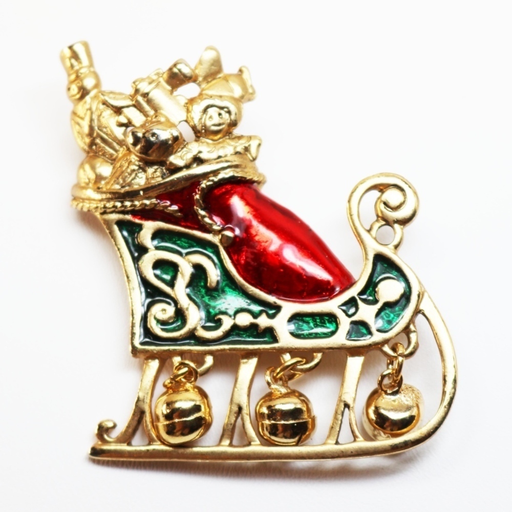 Brooch 🎄🎅🏻 VINTAGE DANECRAFT SLEIGH & BELL BROOCH 🎅🏻